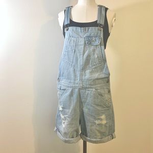 Boyfriend fit denim short overalls